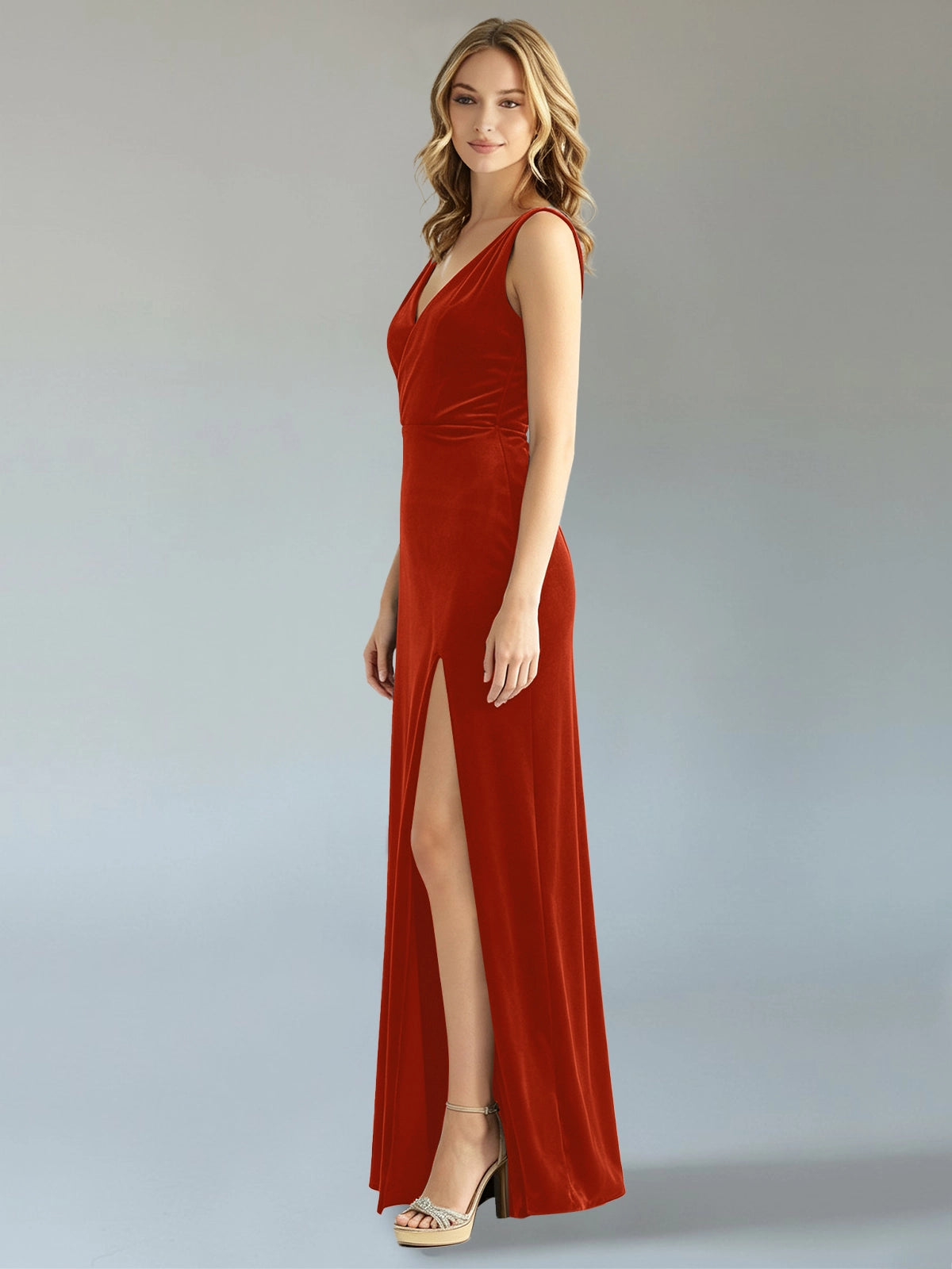 Velvet Bridesmaid Dress with Slit 