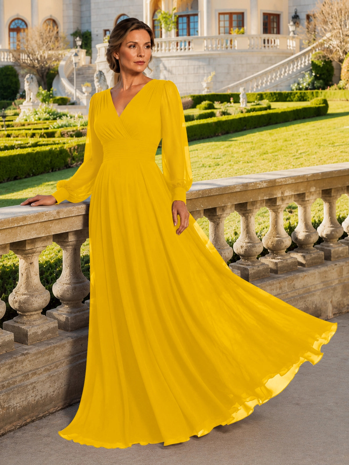 Chiffon Mother of the Bride Dress with Long Sleeves 
