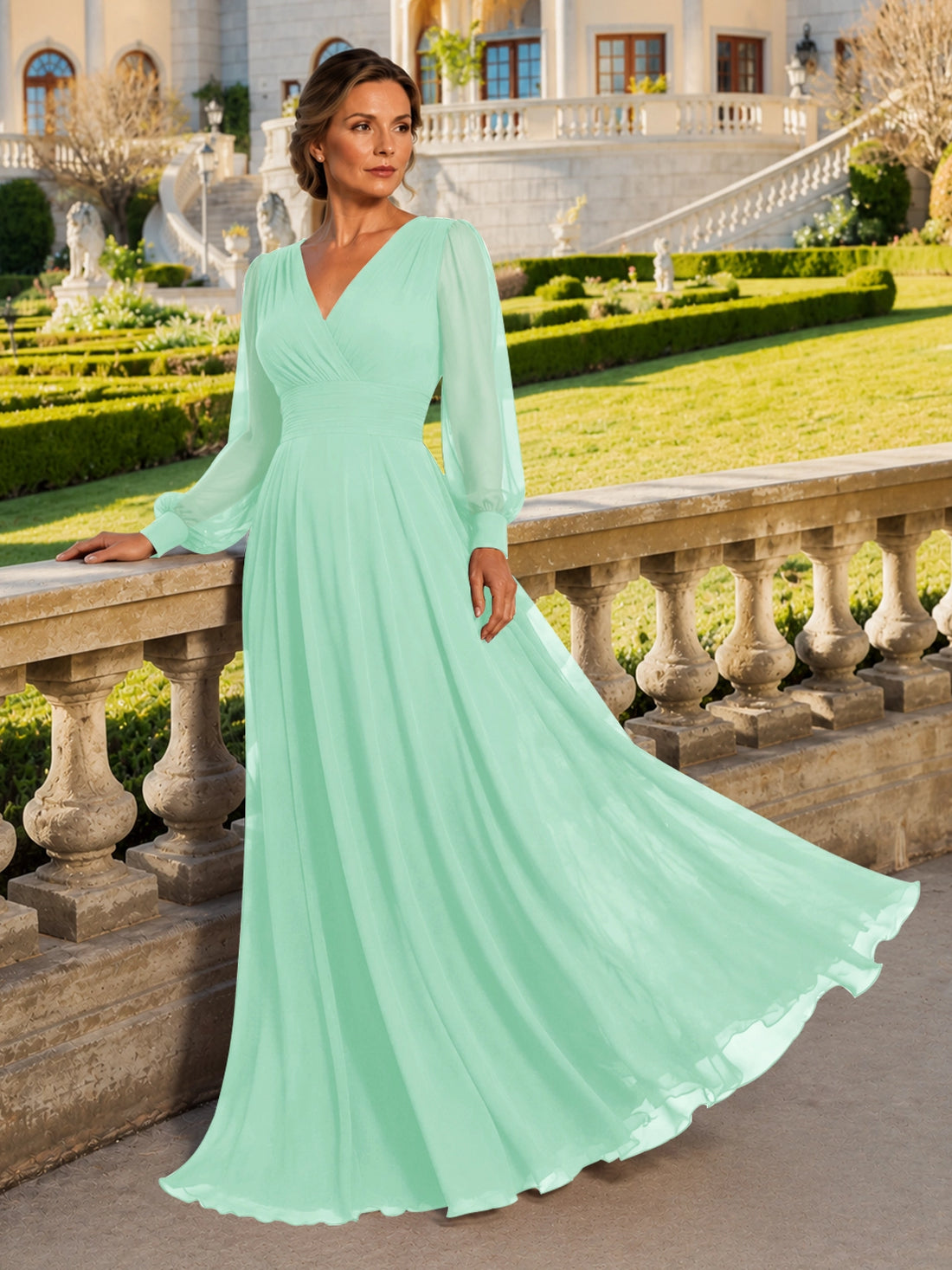 Chiffon Mother of the Bride Dress with Long Sleeves 