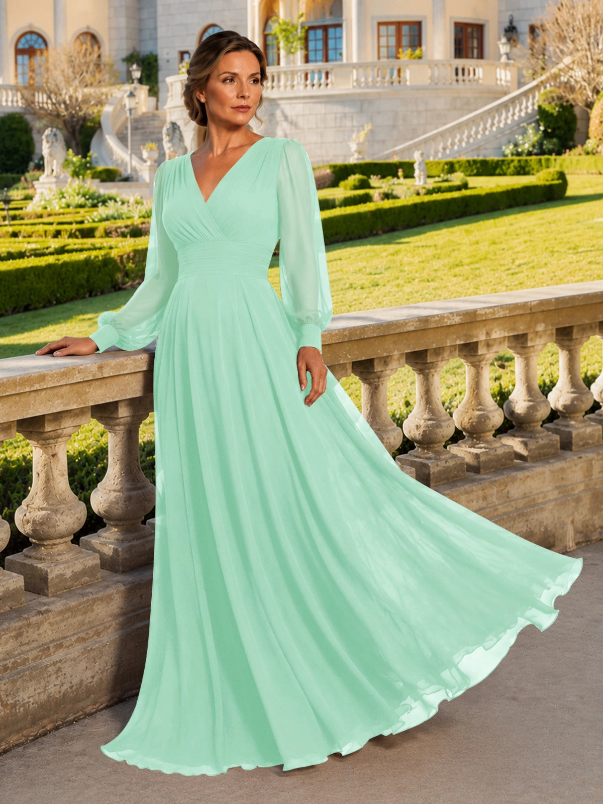 Chiffon Mother of the Bride Dress with Long Sleeves 