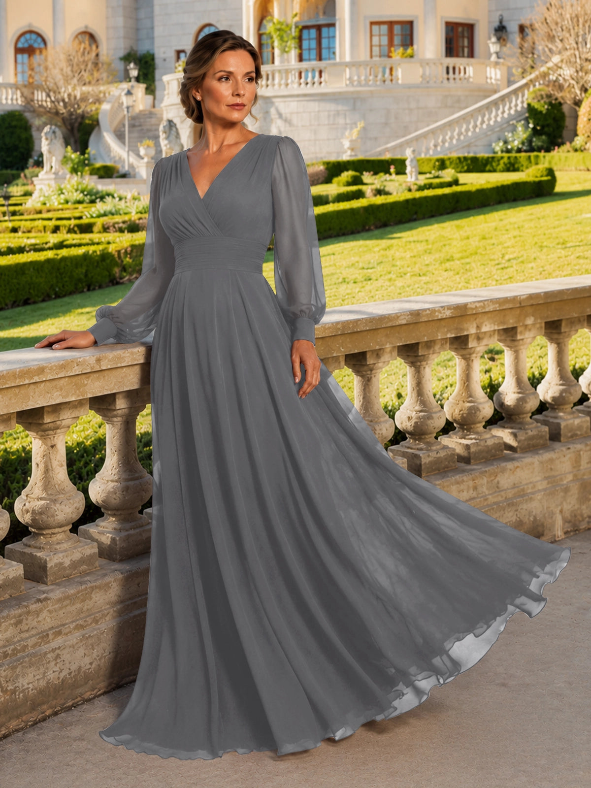 Chiffon Mother of the Bride Dress with Long Sleeves 