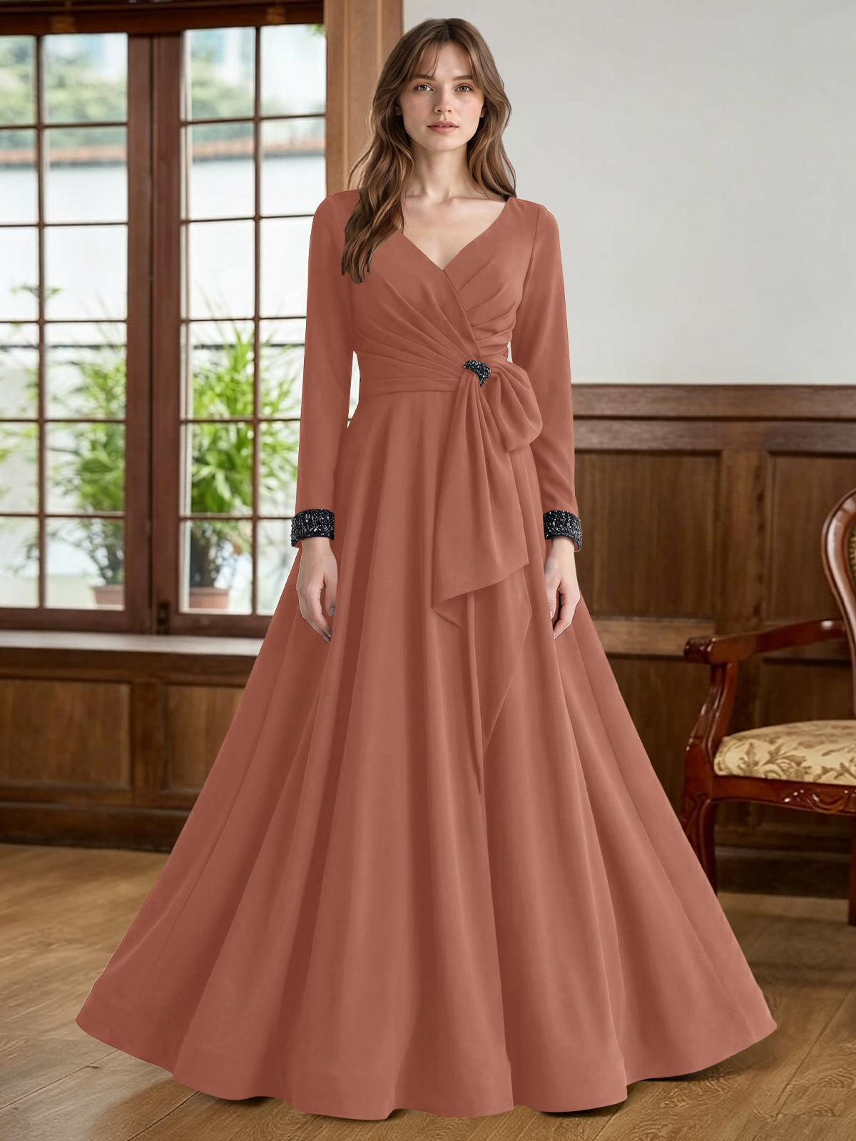 Stretch Satin Mother of the Bride Dress with Crystal