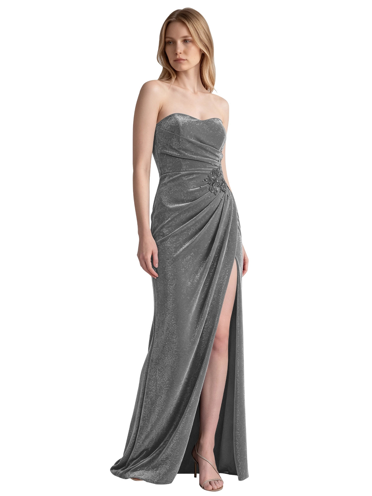 Velvet Prom Dress with Beaded Applique 