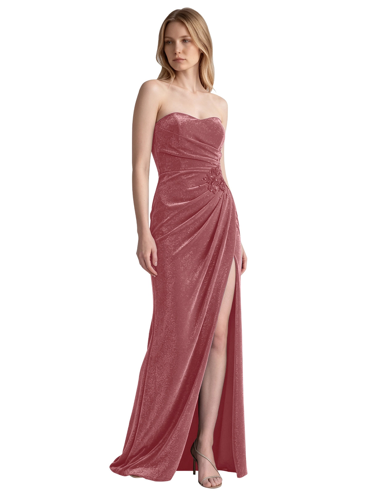 Velvet Prom Dress with Beaded Applique 