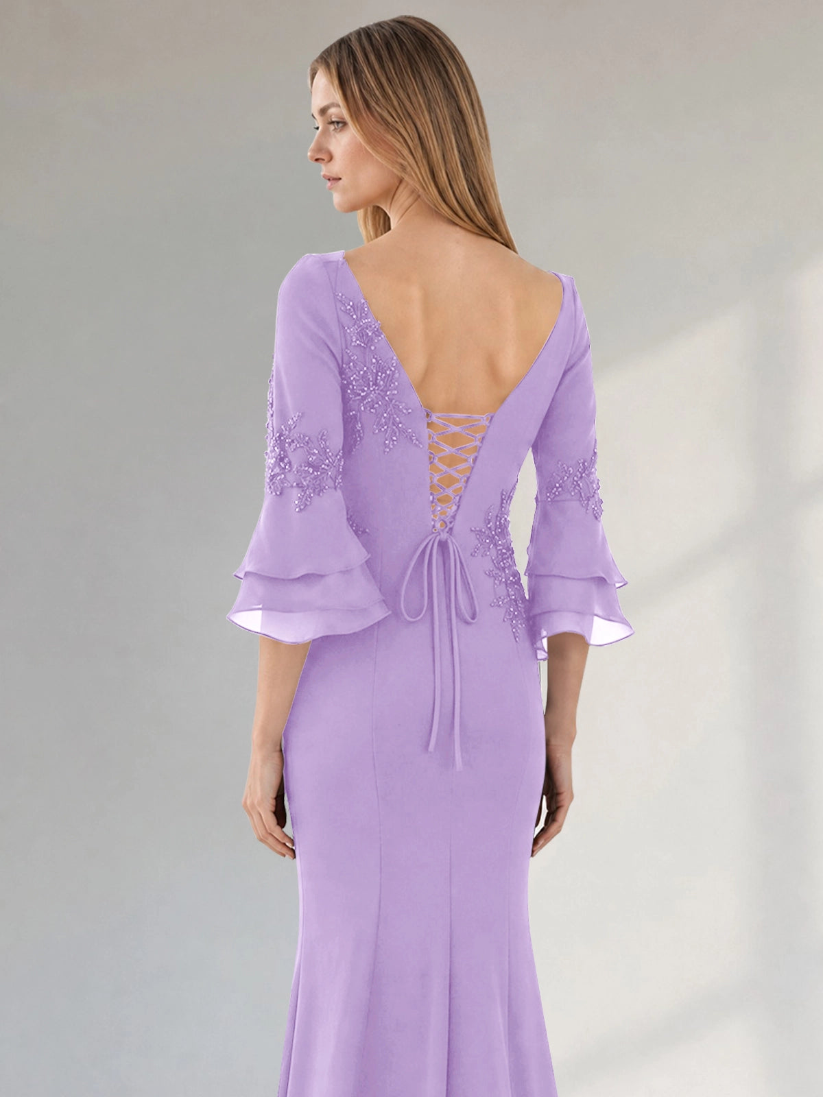 Chiffon Mother of the Bride Dress with 3/4 Sleeves