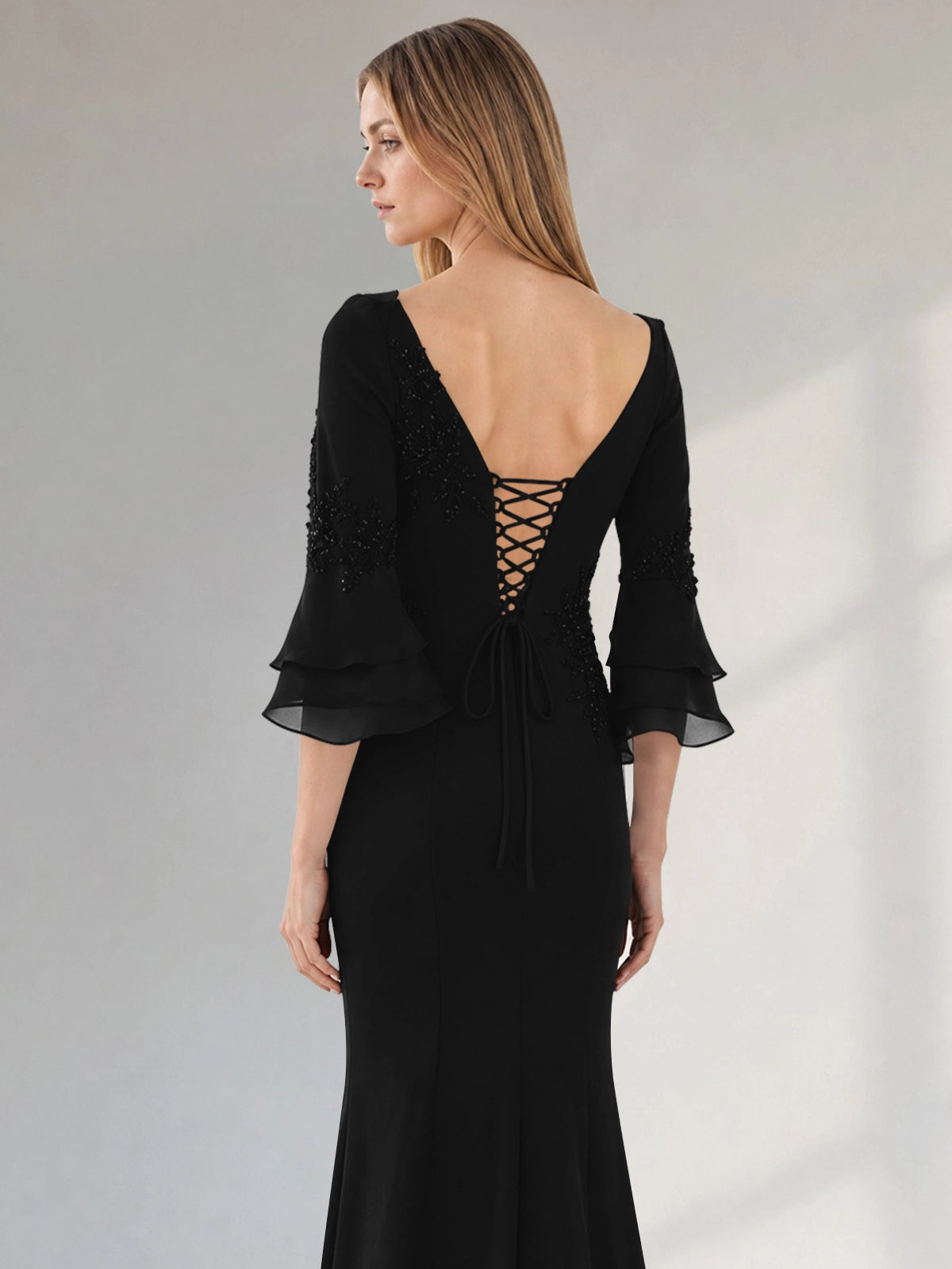 Chiffon Mother of the Bride Dress with 3/4 Sleeves