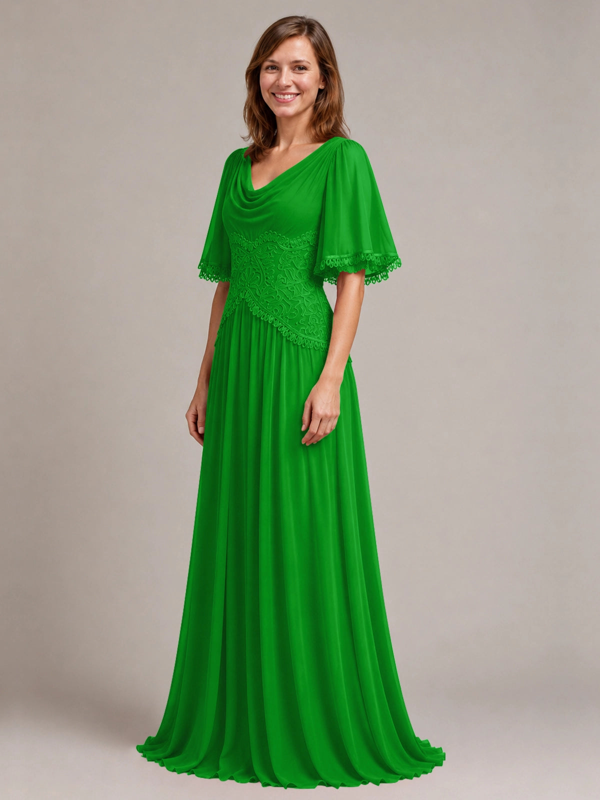 Cowl Neck Mother of the Bride Dress with Applique 