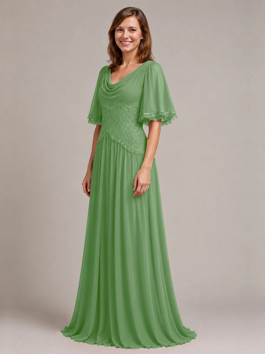 Cowl Neck Mother of the Bride Dress with Applique 