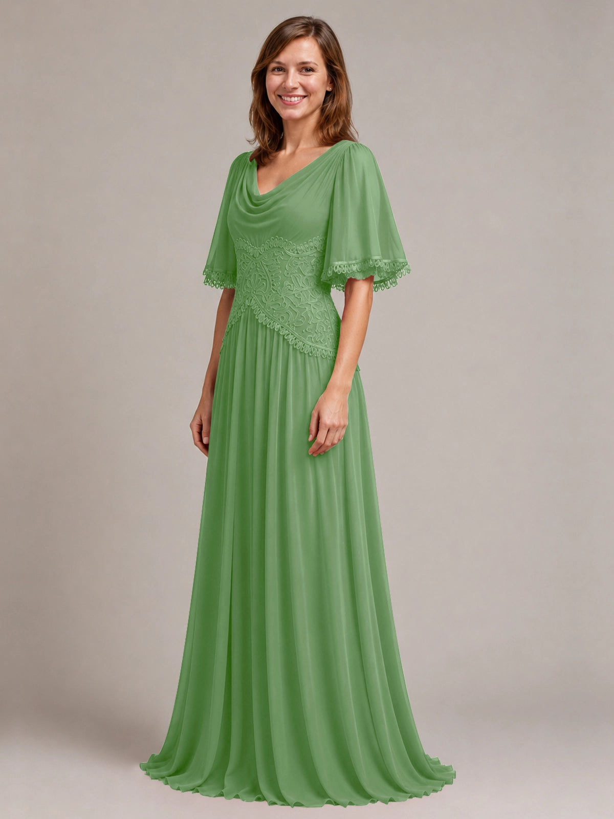 Cowl Neck Mother of the Bride Dress with Applique 