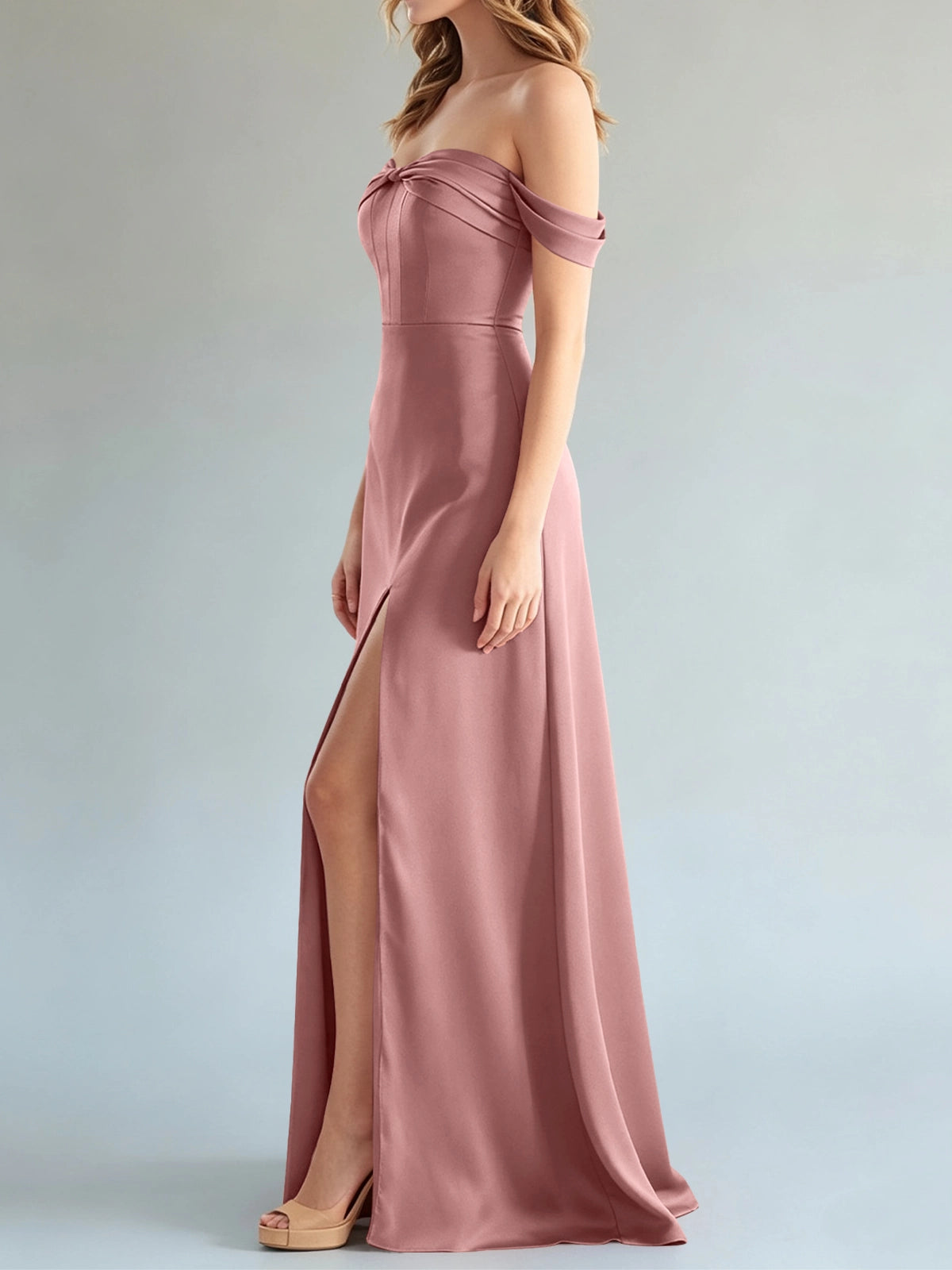 Off-the-Shoulder Slit Bridesmaid Dress 