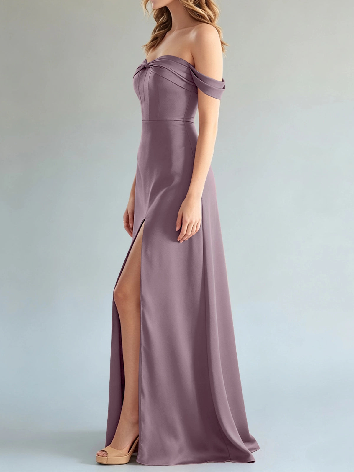 Off-the-Shoulder Slit Bridesmaid Dress 