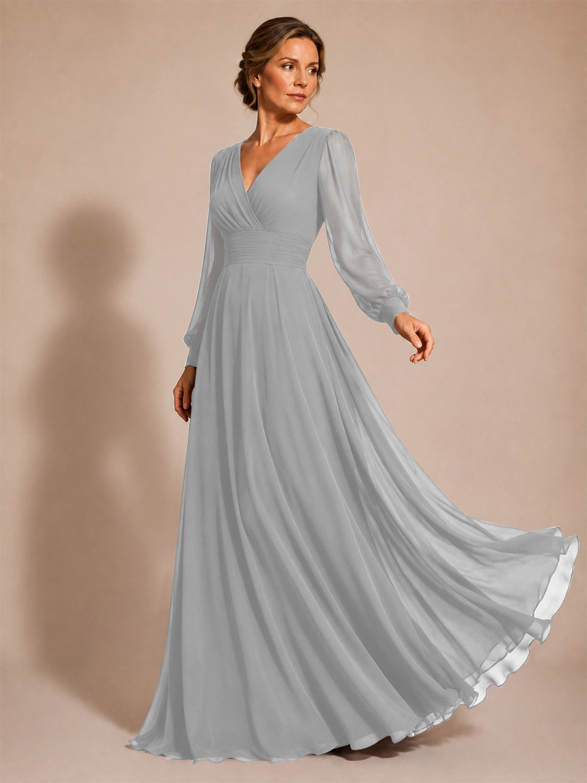 Chiffon Mother of the Bride Dress with Long Sleeves 