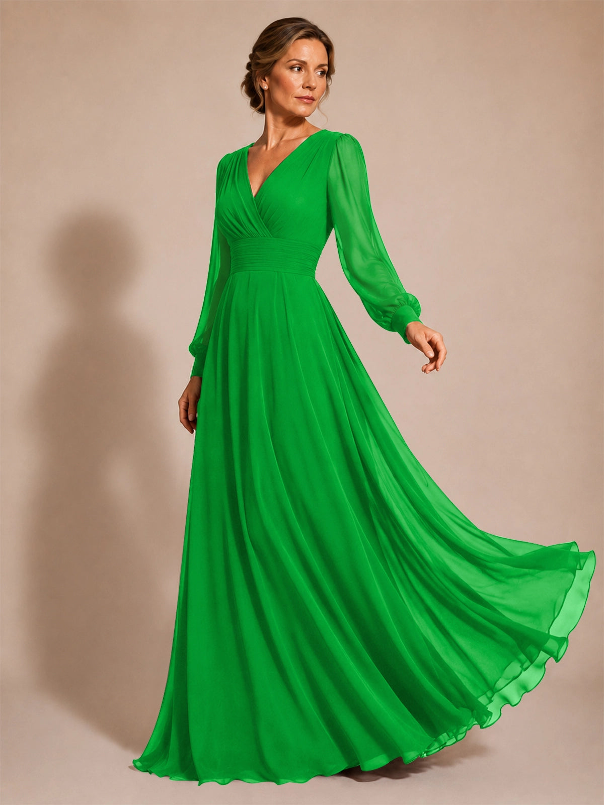 Chiffon Mother of the Bride Dress with Long Sleeves 