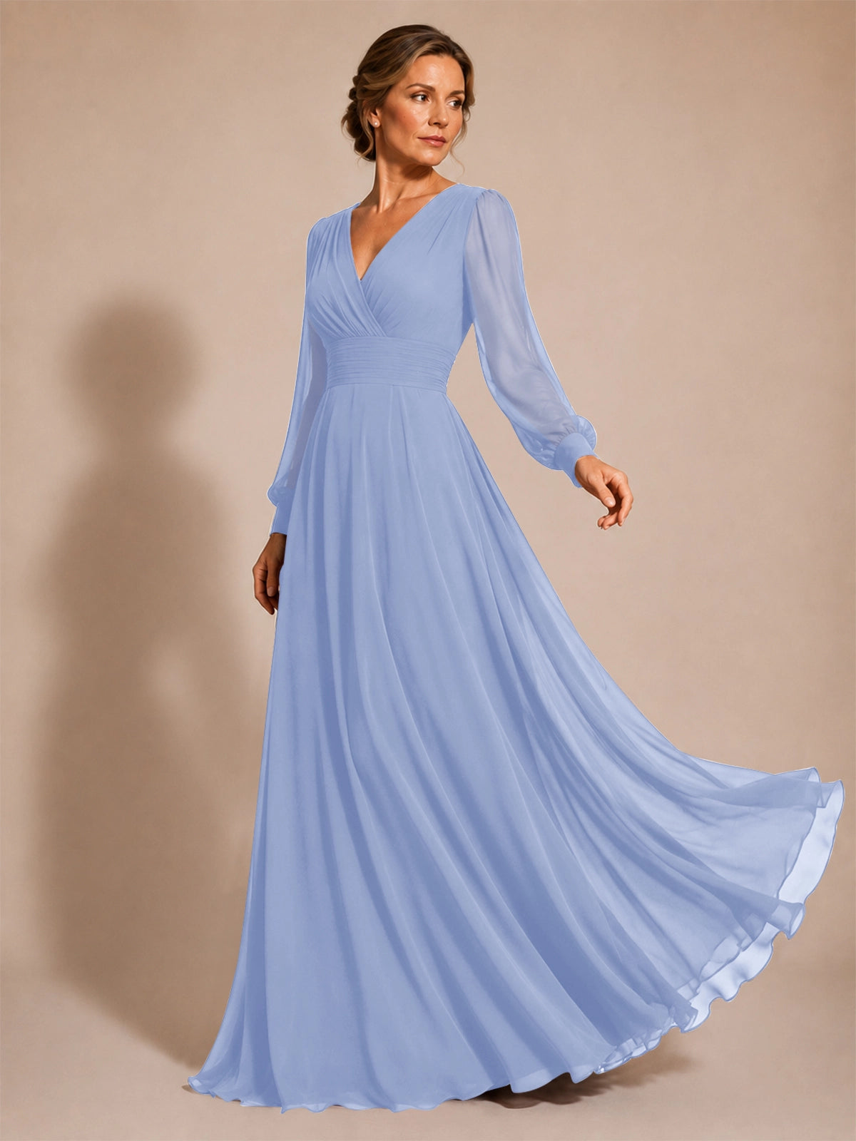 Chiffon Mother of the Bride Dress with Long Sleeves 
