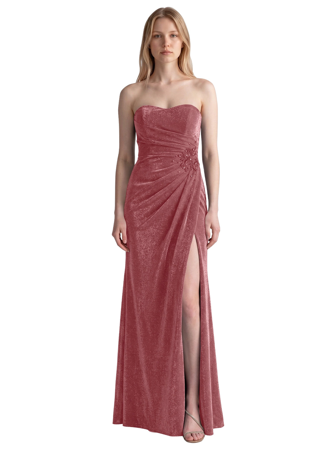 Velvet Prom Dress with Beaded Applique 