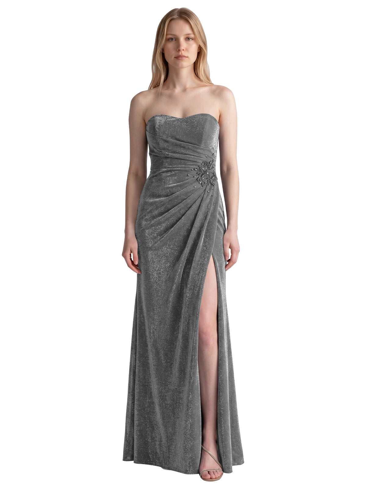 Velvet Prom Dress with Beaded Applique 