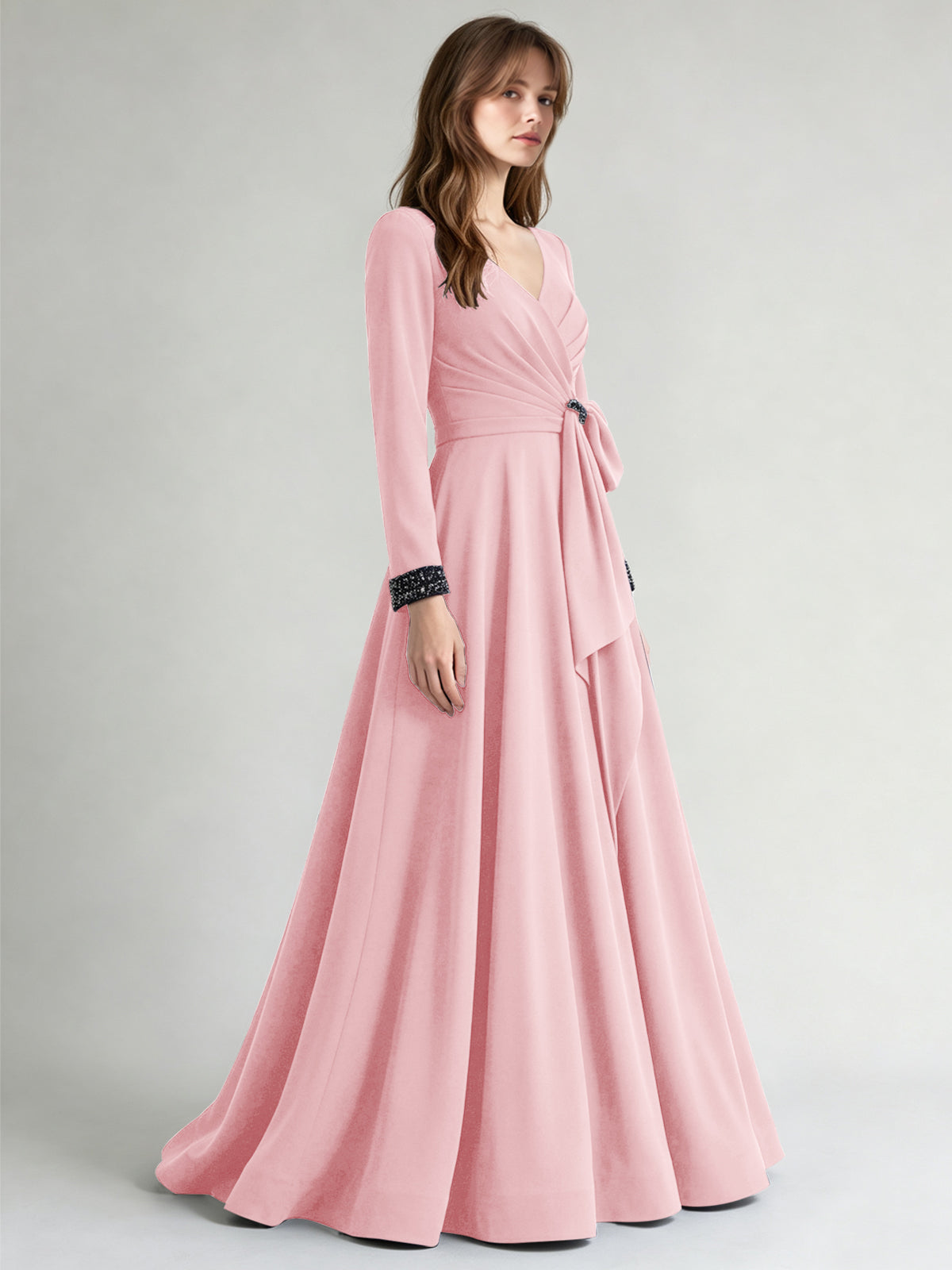 Stretch Satin Mother of the Bride Dress with Crystal