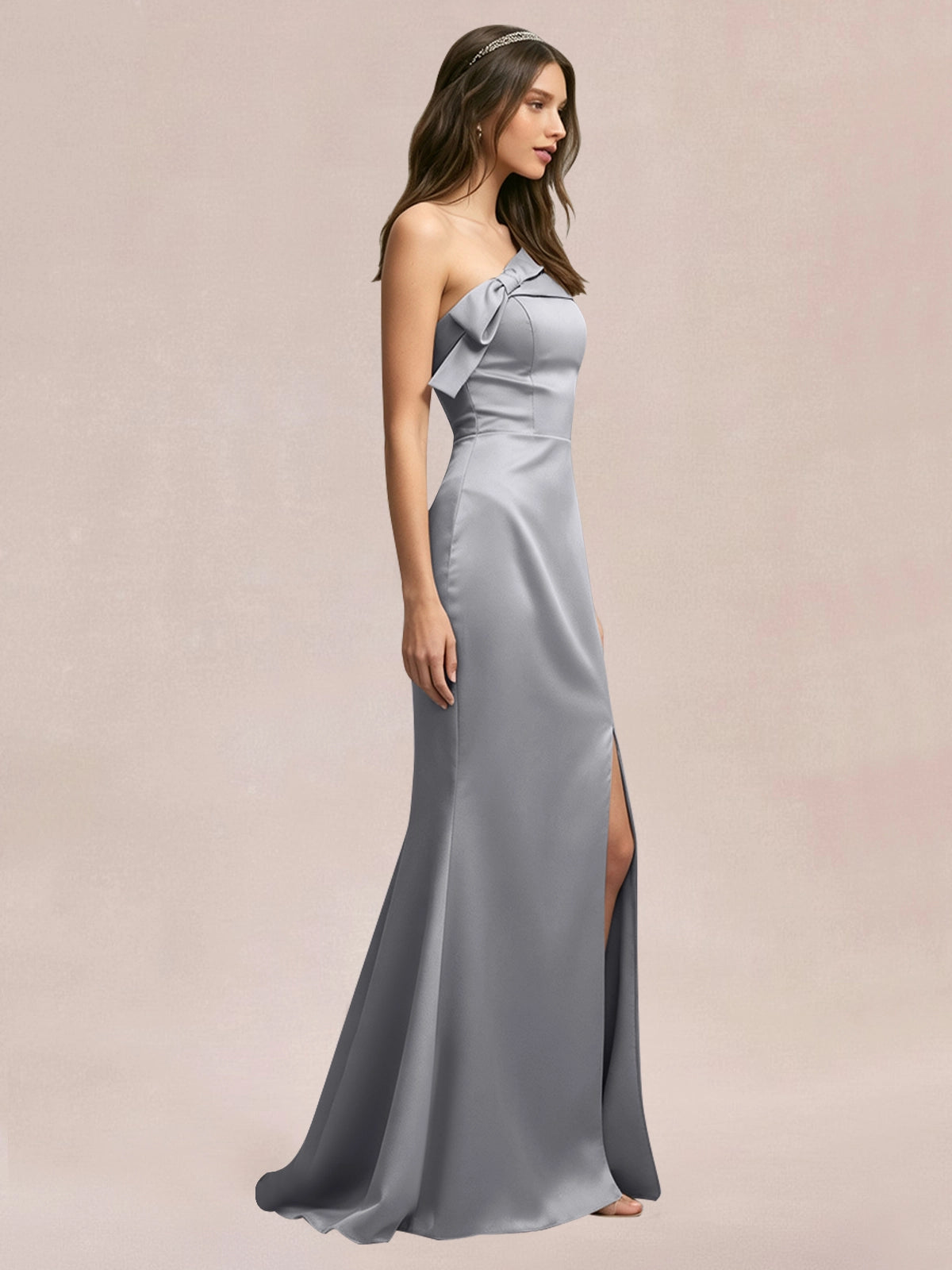 Satin Bow Accent Bridesmaid Dress 
