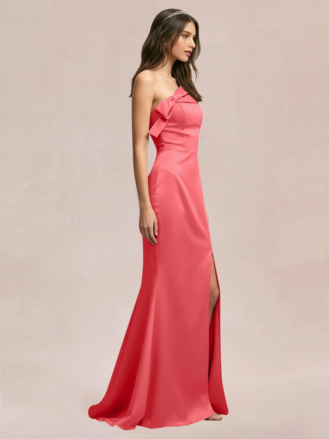 Satin Bow Accent Bridesmaid Dress 