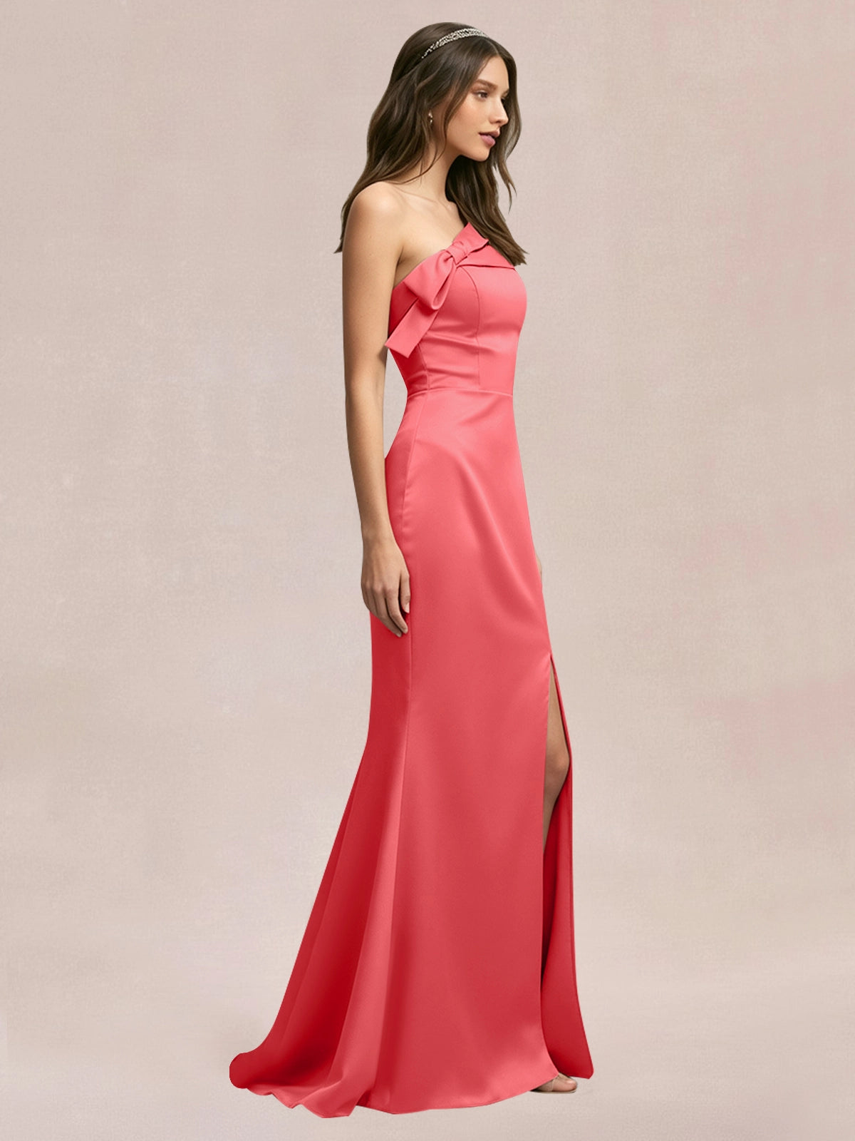 Satin Bow Accent Bridesmaid Dress 