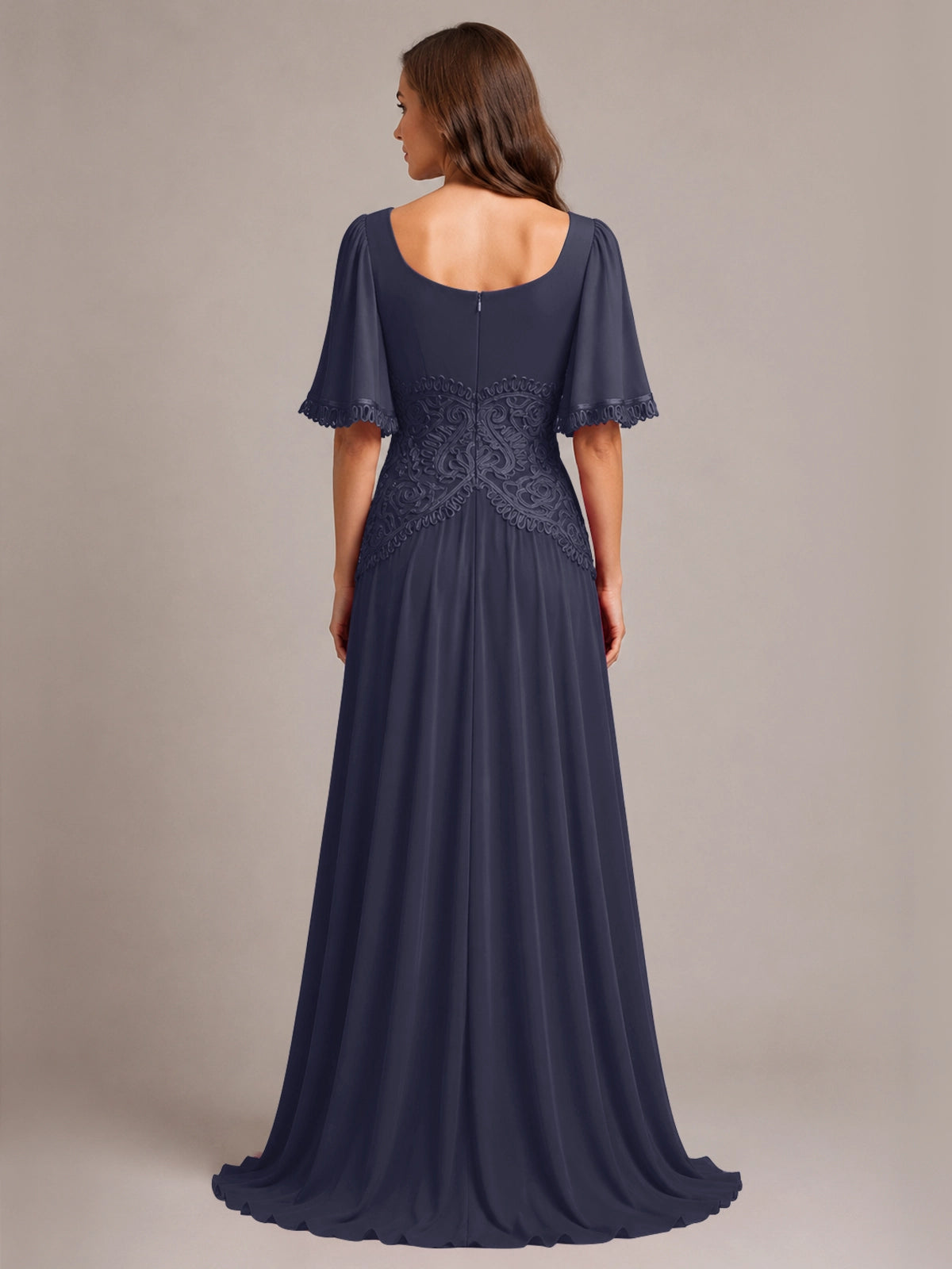 Cowl Neck Mother of the Bride Dress with Applique 