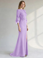Chiffon Mother of the Bride Dress with 3/4 Sleeves