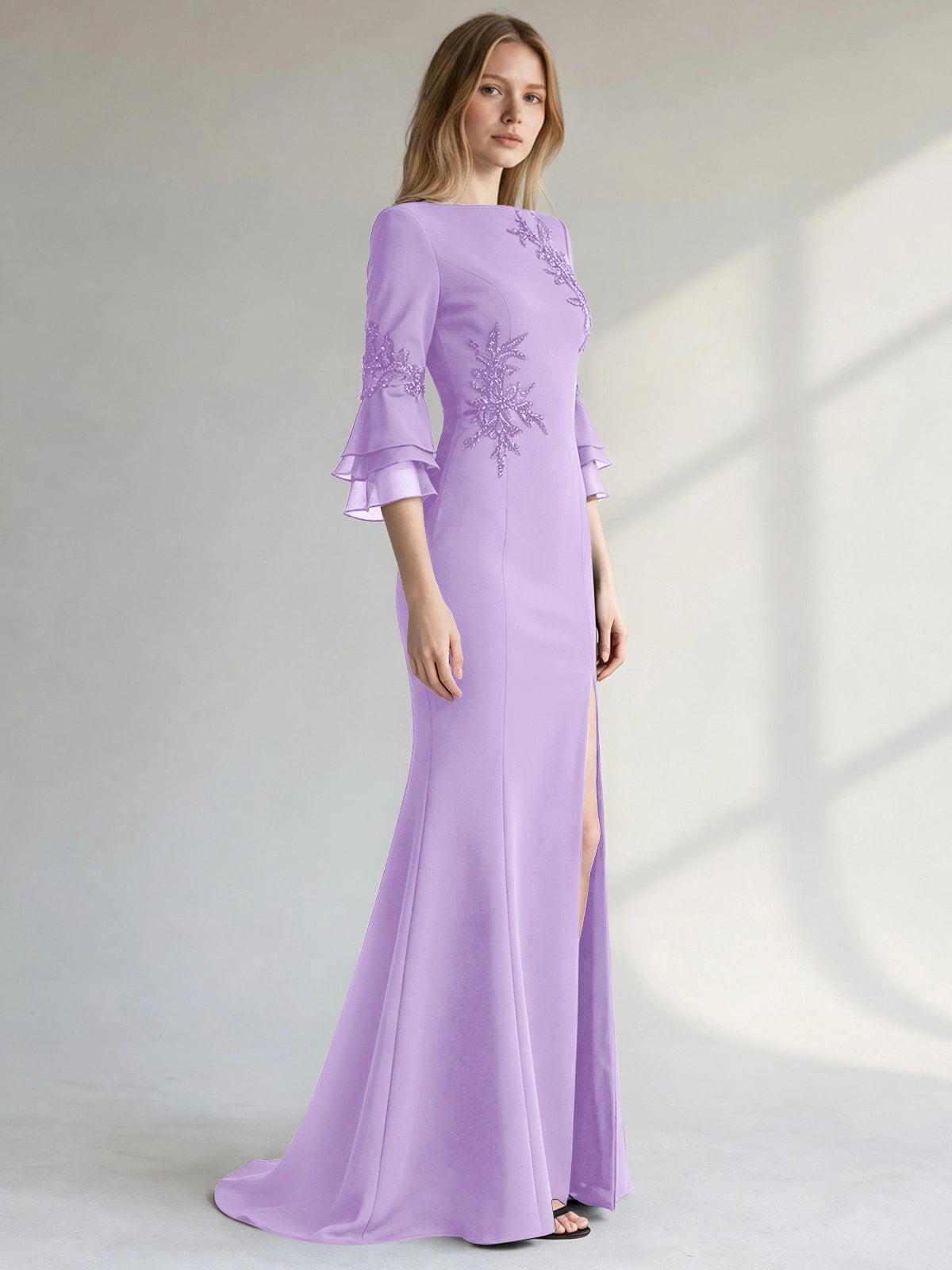 Chiffon Mother of the Bride Dress with 3/4 Sleeves