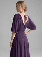 V-neck Slit Ruched Mother Dress 