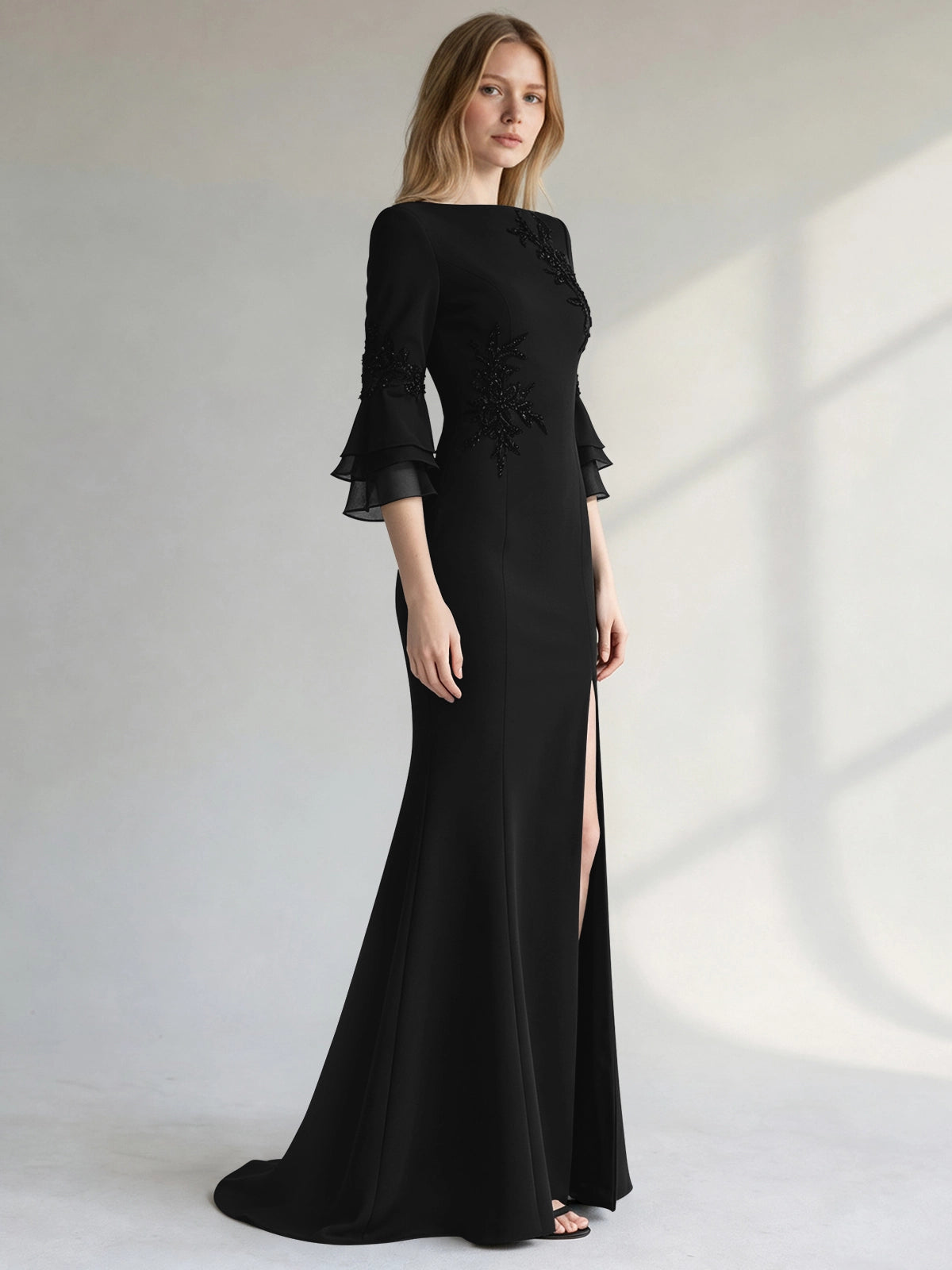 Chiffon Mother of the Bride Dress with 3/4 Sleeves