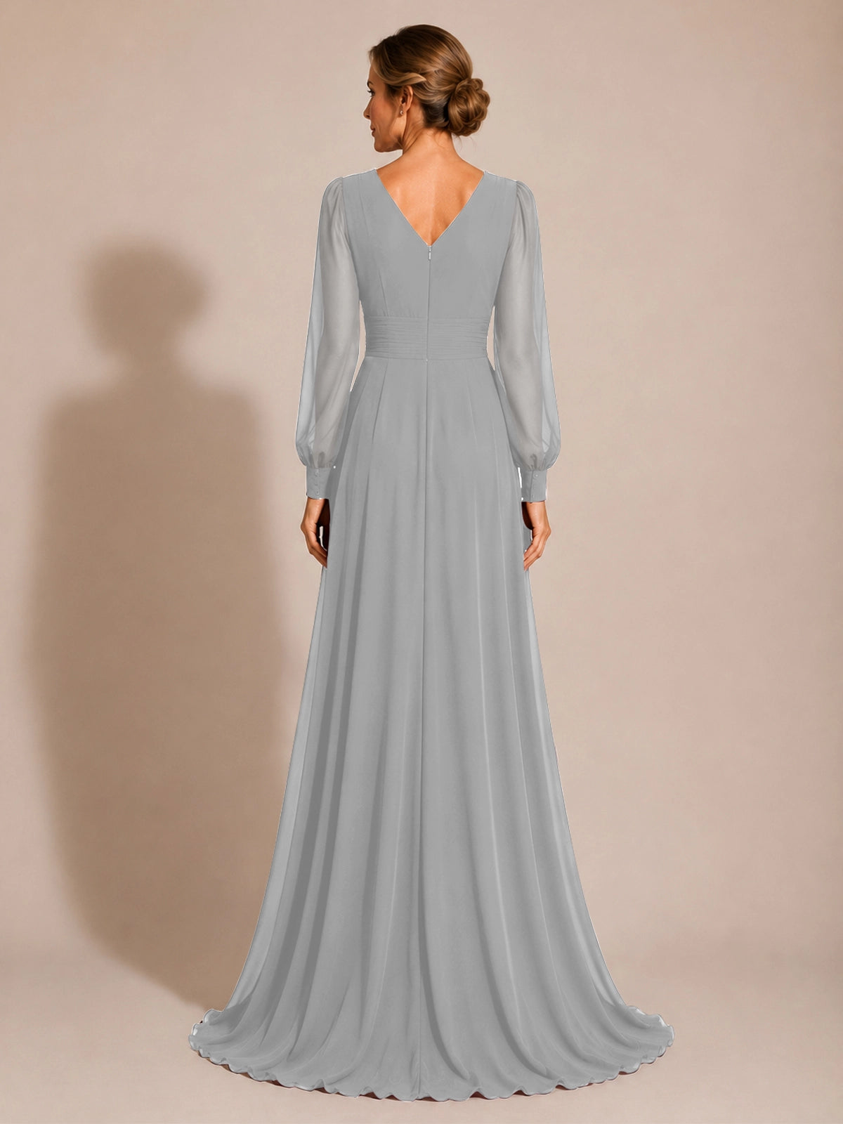 Chiffon Mother of the Bride Dress with Long Sleeves 