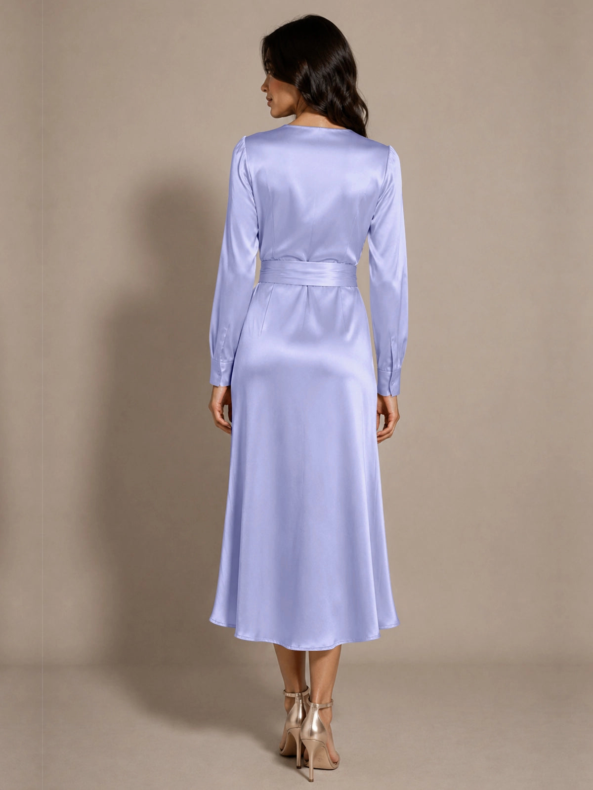 Silk-like Mother of the Bride Dress with Self-Tie Sash 
