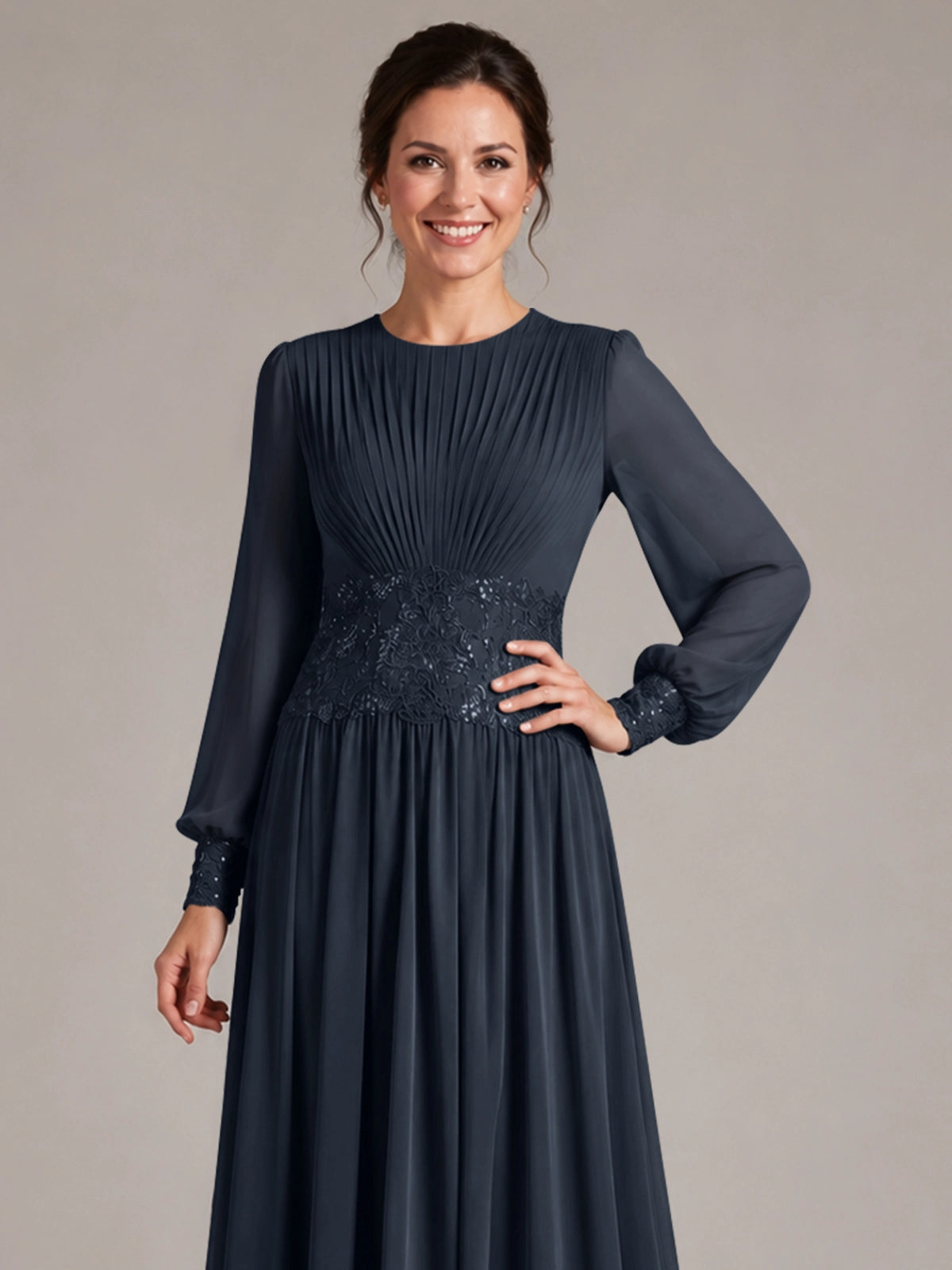 Chiffon Mother of the Bride Dress with Jewel Neckline 