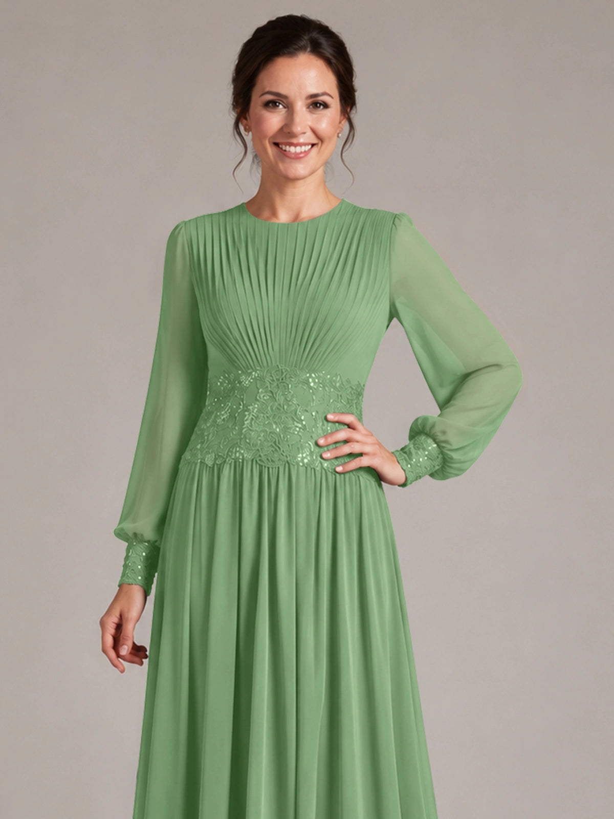 Chiffon Mother of the Bride Dress with Jewel Neckline 