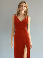 Velvet Bridesmaid Dress with Slit 