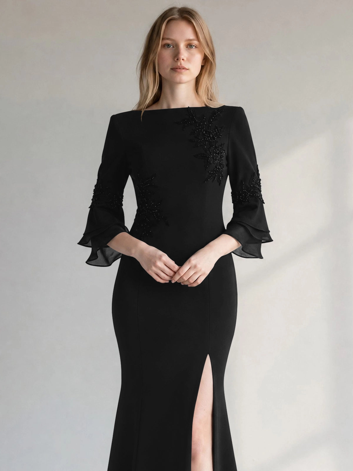 Chiffon Mother of the Bride Dress with 3/4 Sleeves