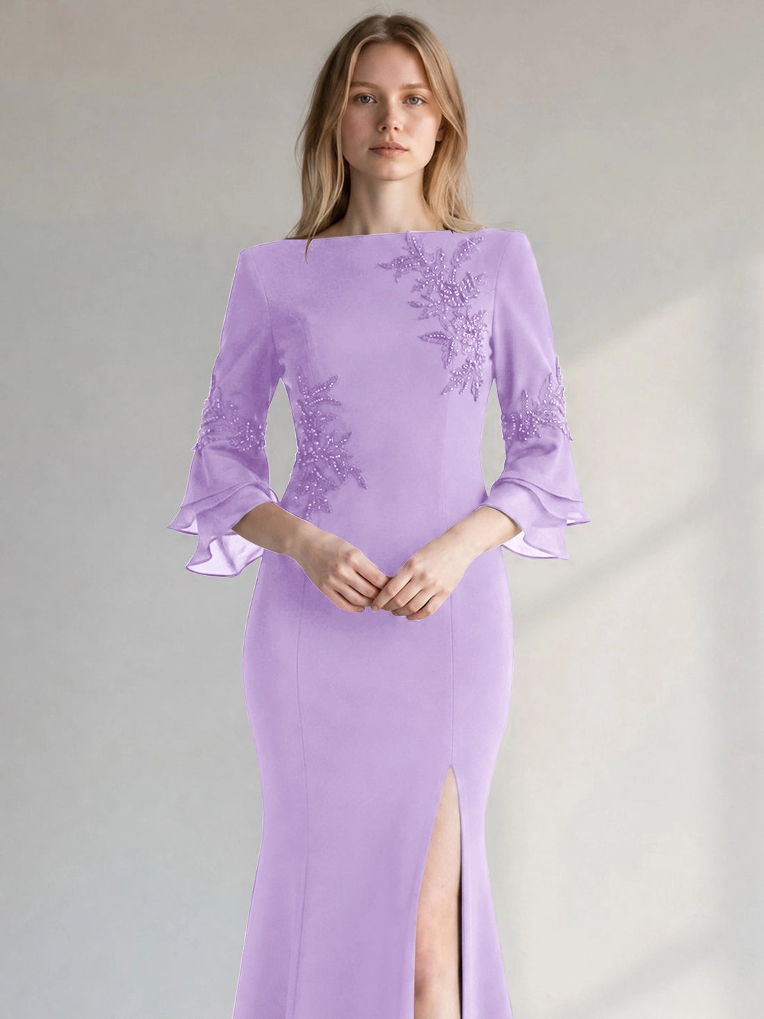 Chiffon Mother of the Bride Dress with 3/4 Sleeves