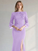Chiffon Mother of the Bride Dress with 3/4 Sleeves