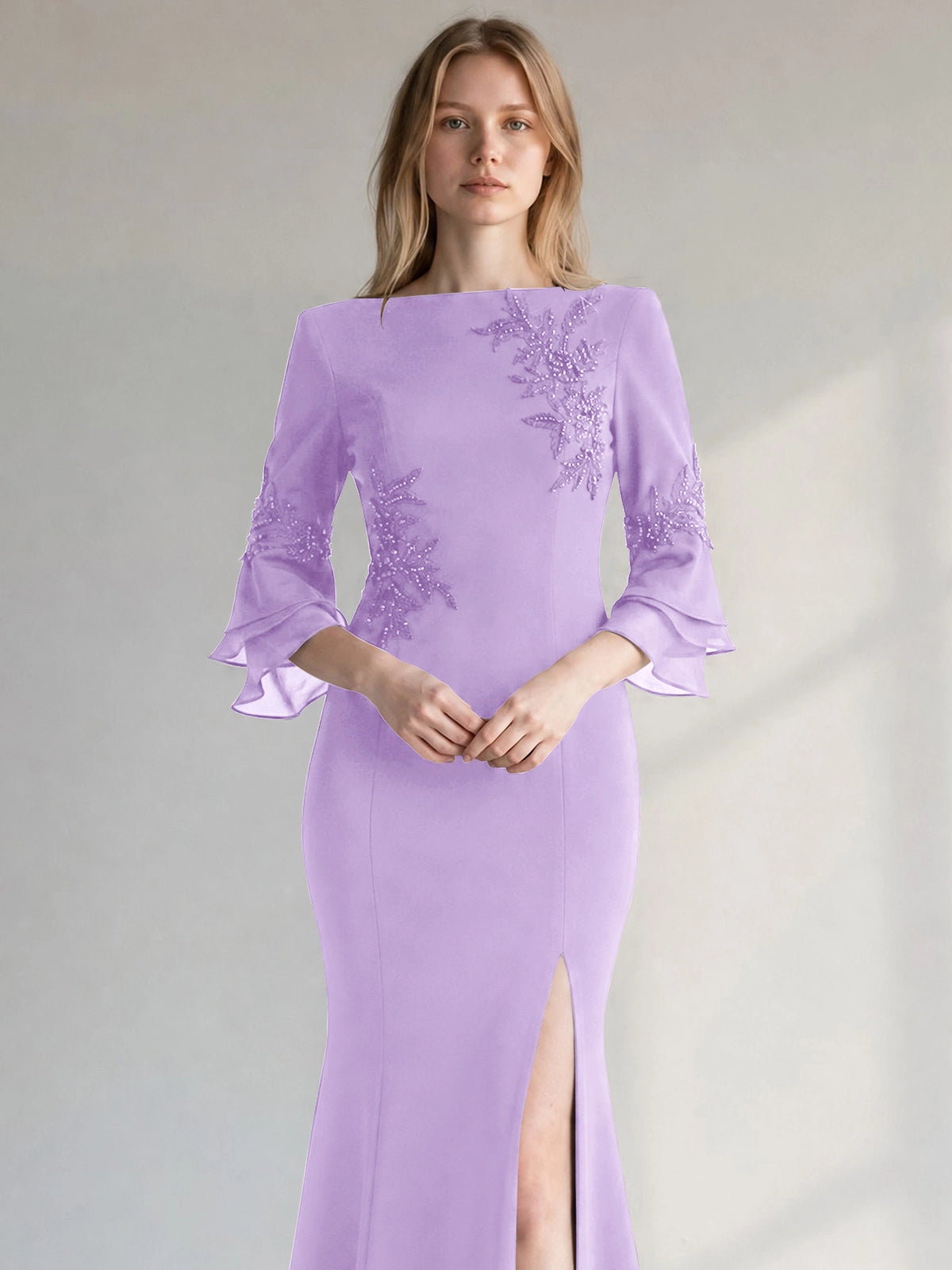 Chiffon Mother of the Bride Dress with 3/4 Sleeves