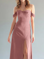 Off-the-Shoulder Slit Bridesmaid Dress 