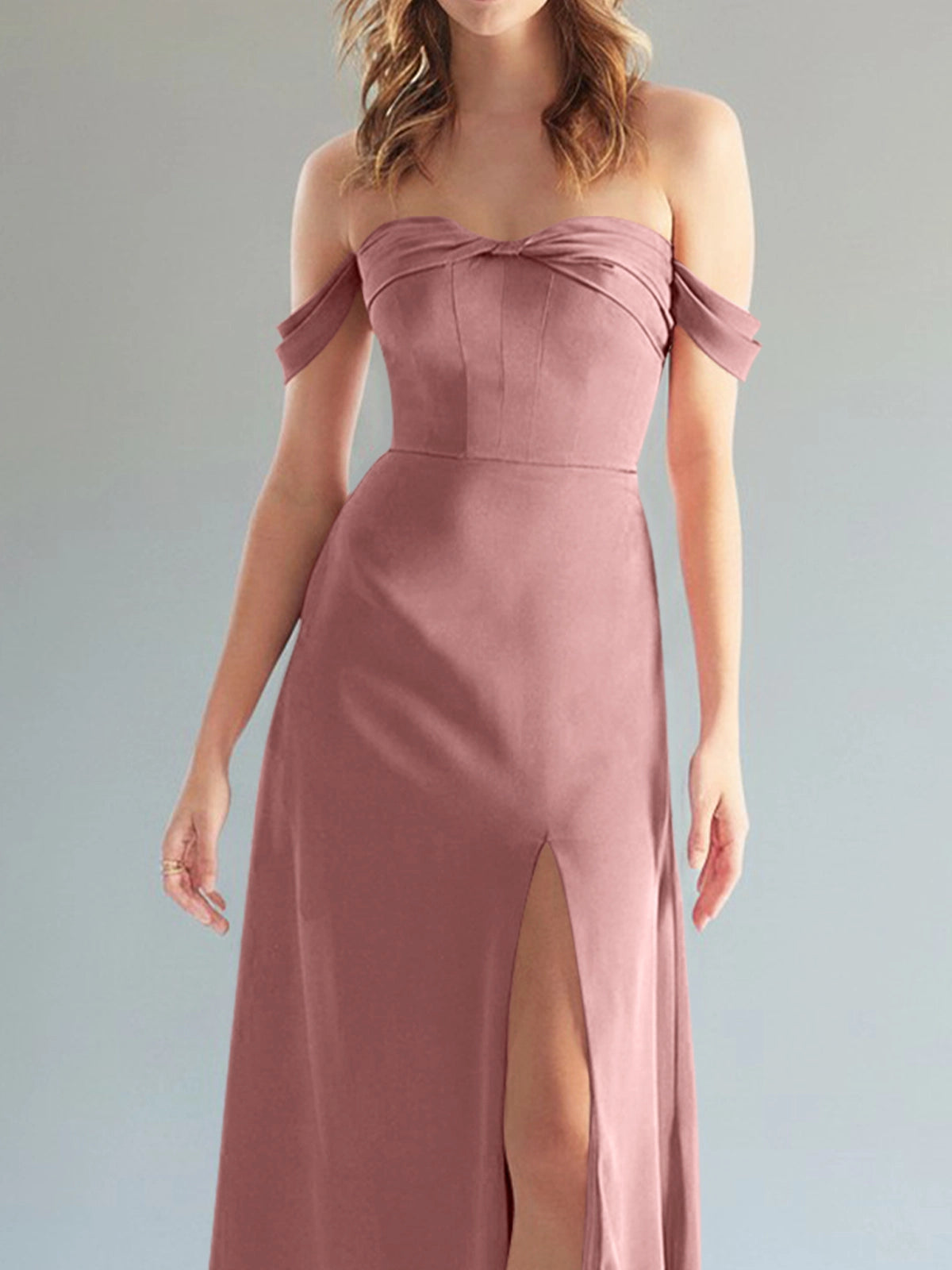 Off-the-Shoulder Slit Bridesmaid Dress 