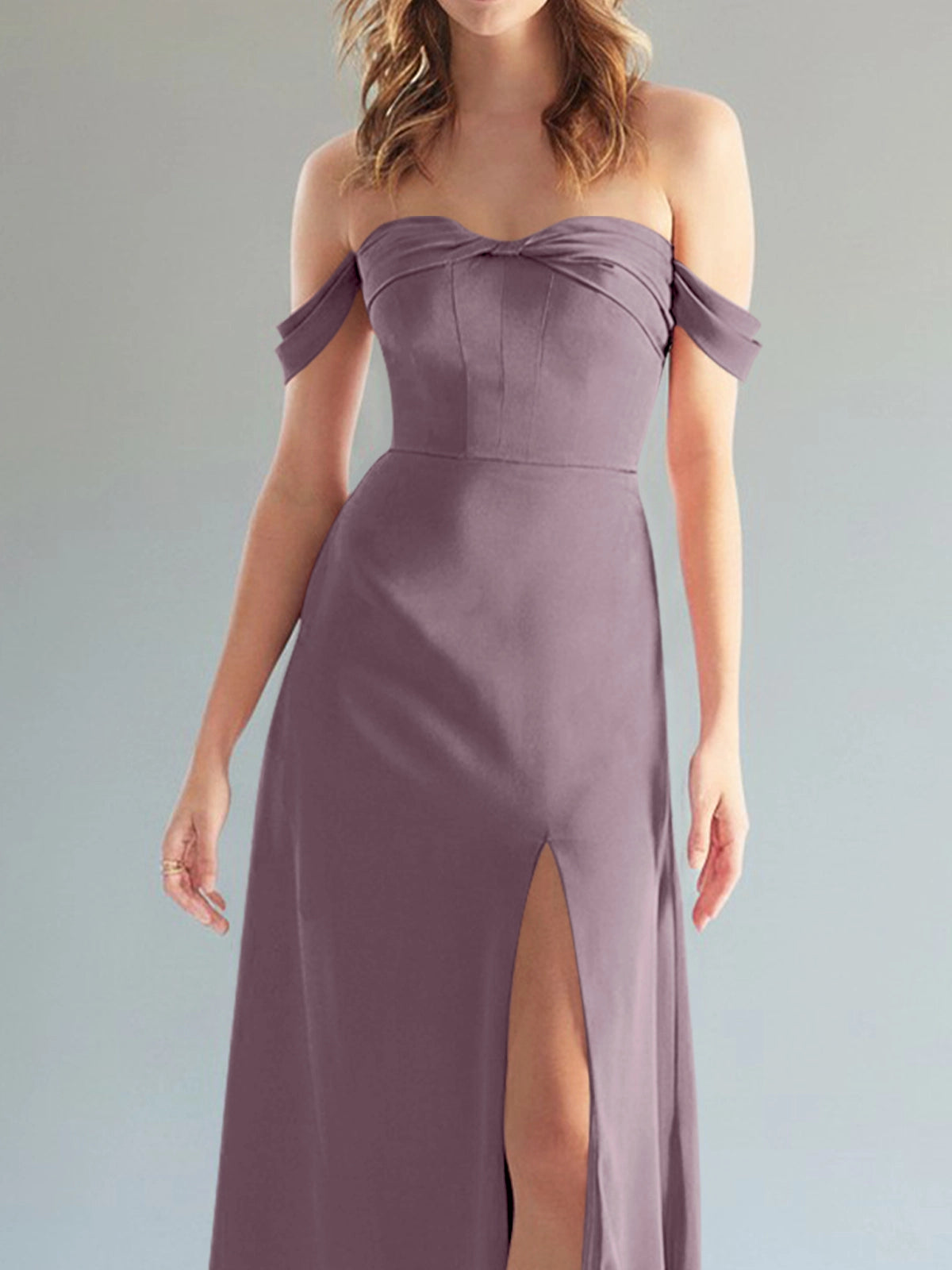 Off-the-Shoulder Slit Bridesmaid Dress 