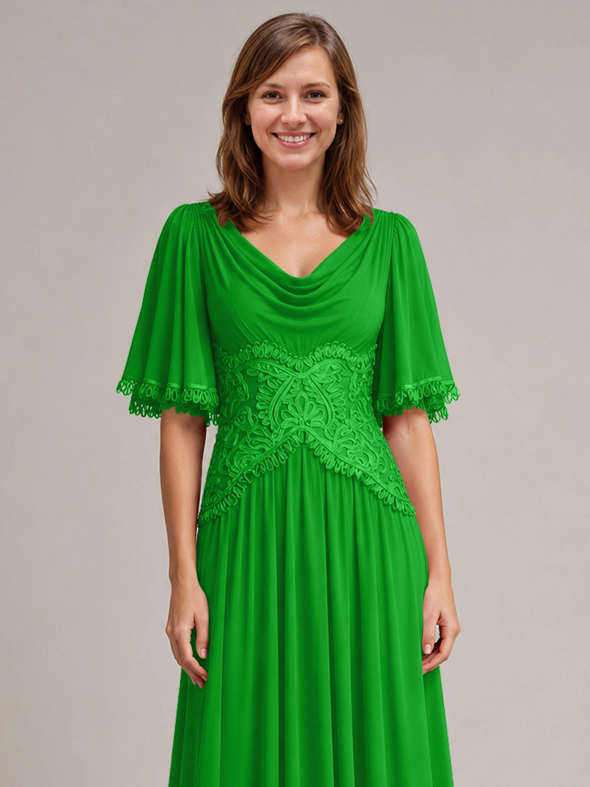 Cowl Neck Mother of the Bride Dress with Applique 