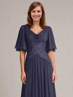 Cowl Neck Mother of the Bride Dress with Applique 