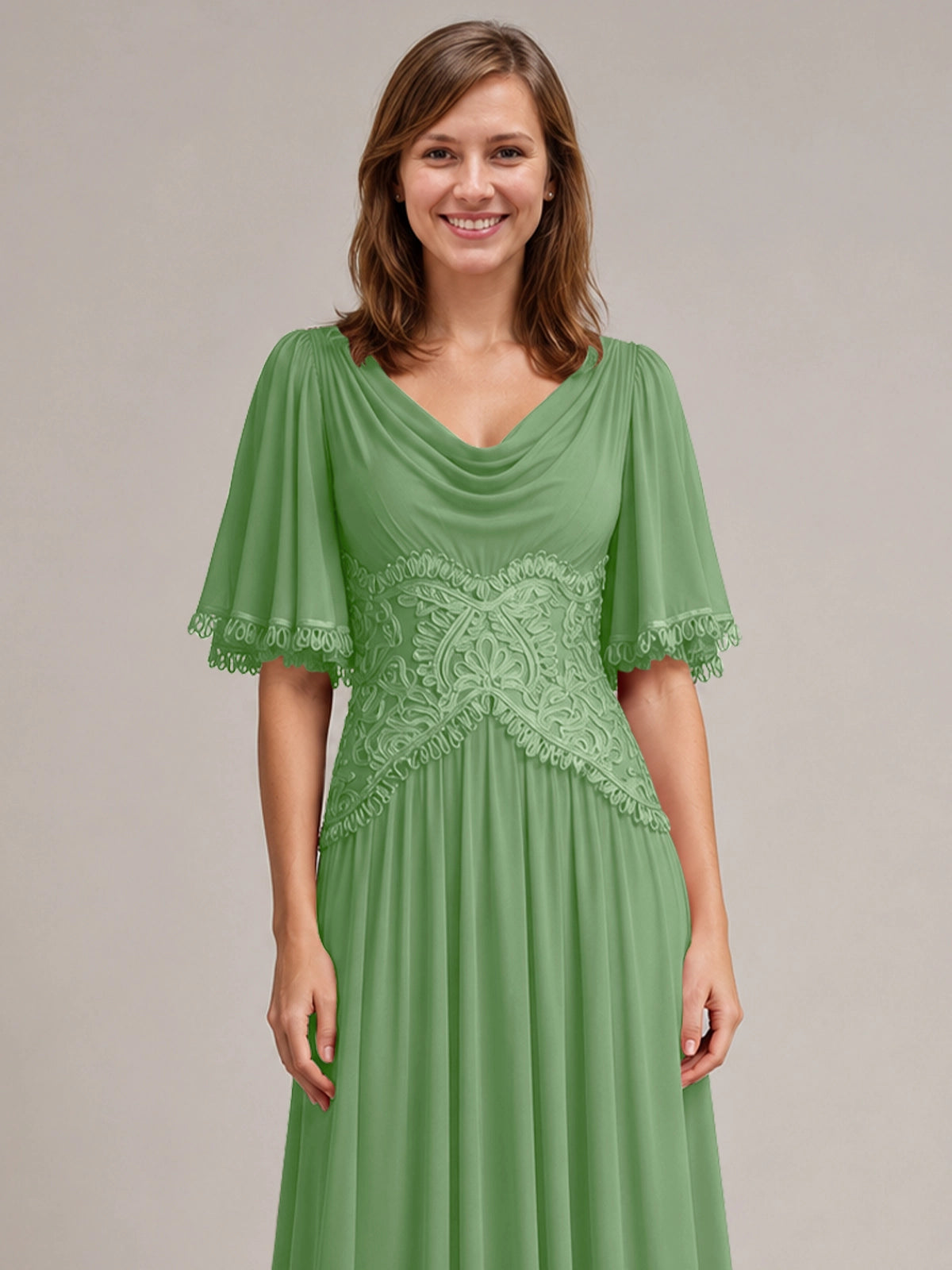 Cowl Neck Mother of the Bride Dress with Applique 