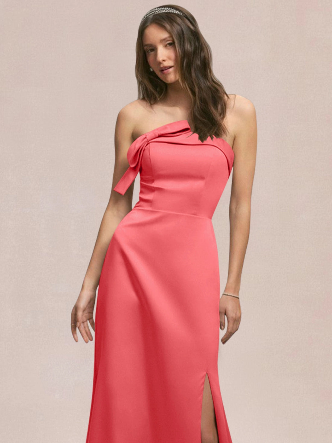 Satin Bow Accent Bridesmaid Dress 