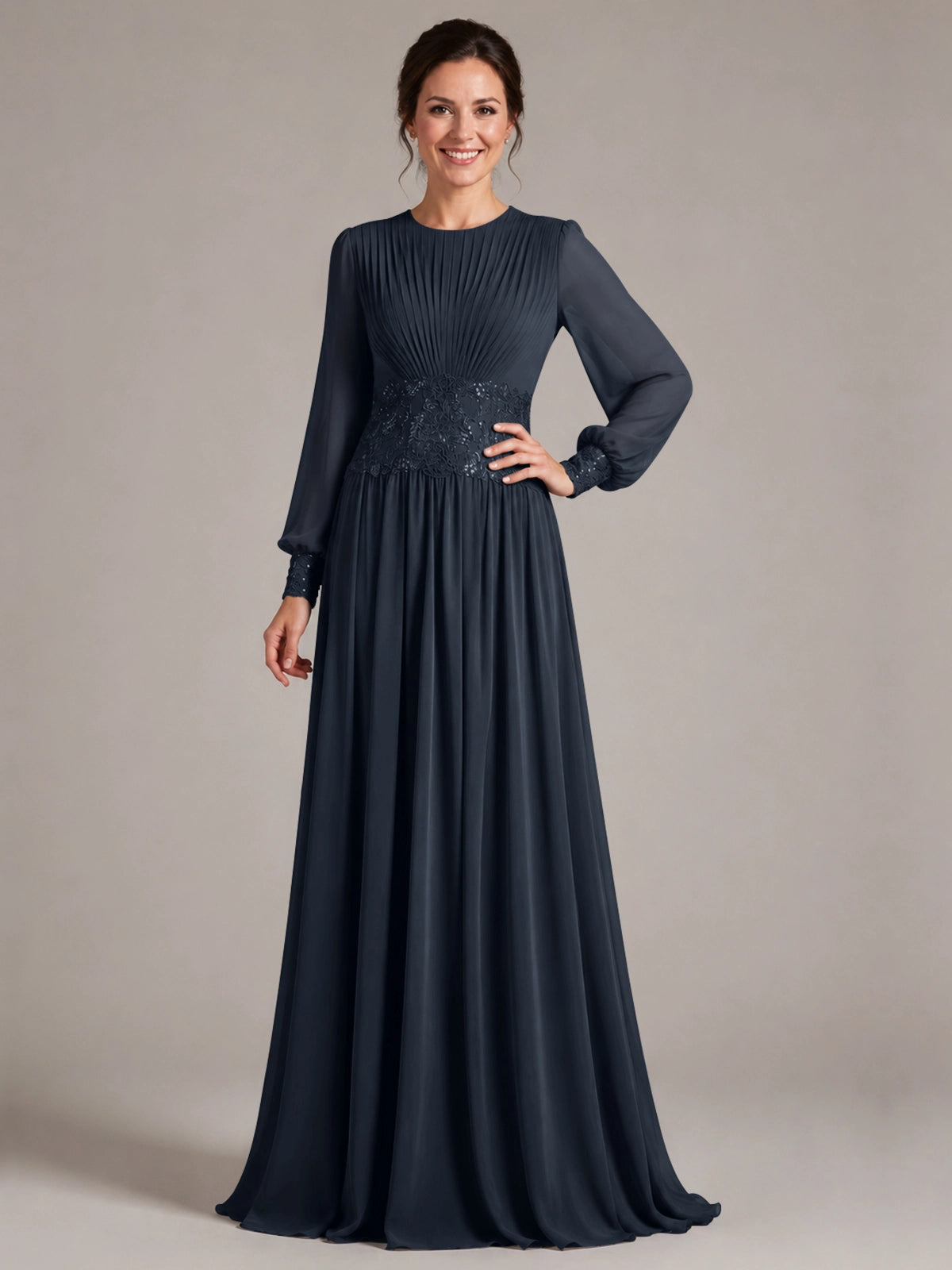 Chiffon Mother of the Bride Dress with Jewel Neckline 
