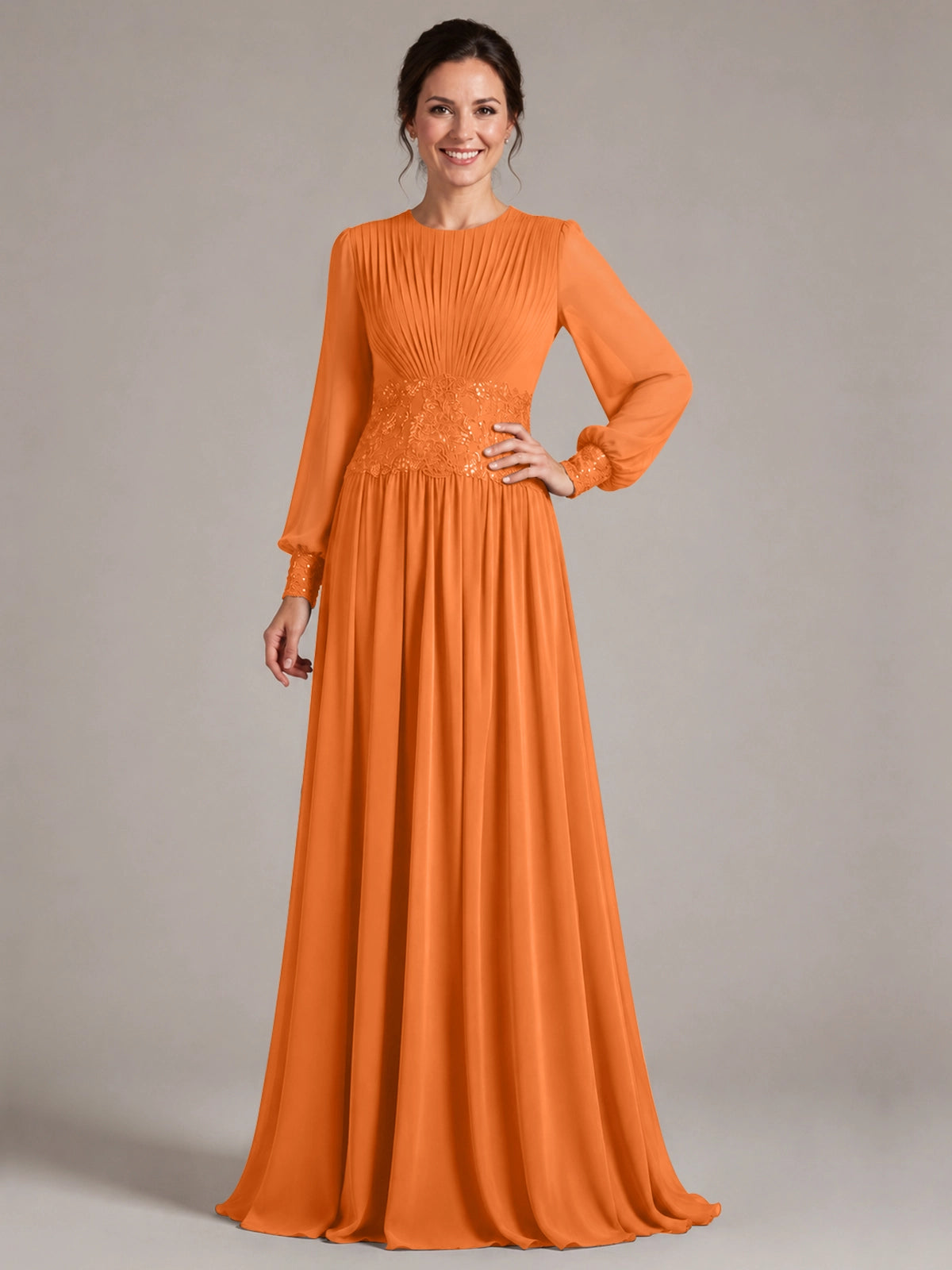 Chiffon Mother of the Bride Dress with Jewel Neckline 