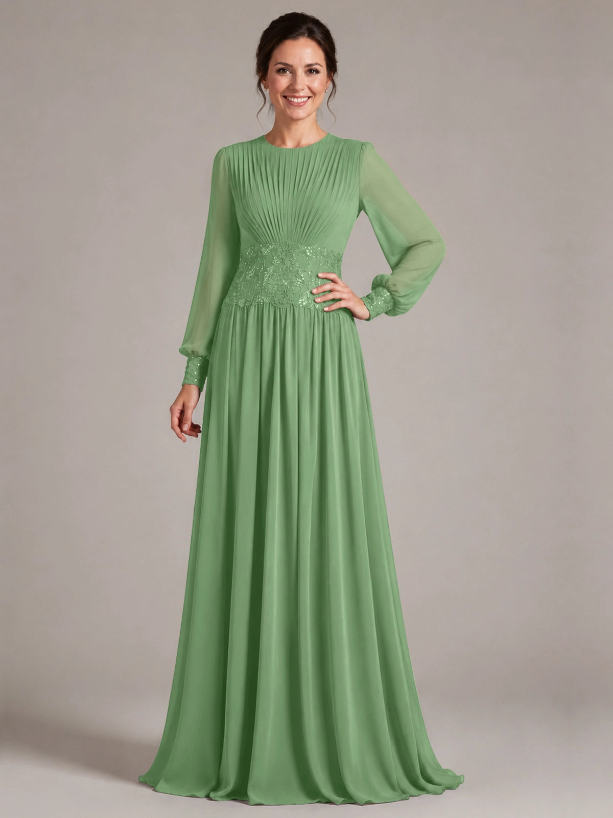 Chiffon Mother of the Bride Dress with Jewel Neckline 