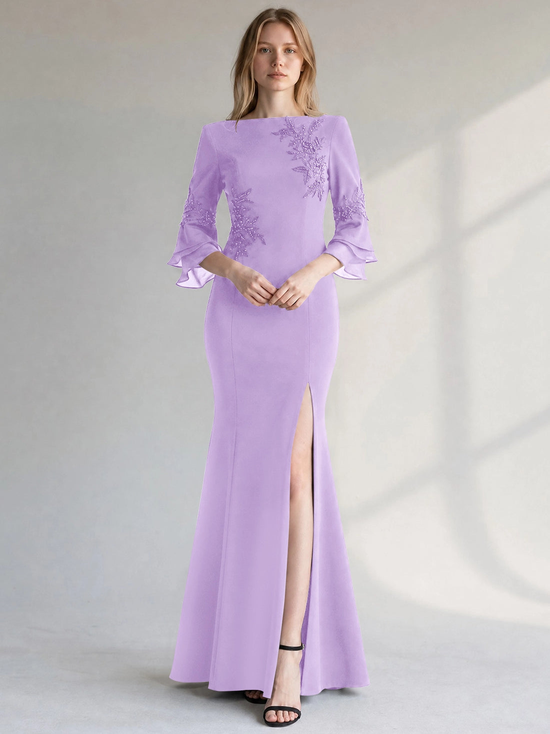 Chiffon Mother of the Bride Dress with 3/4 Sleeves
