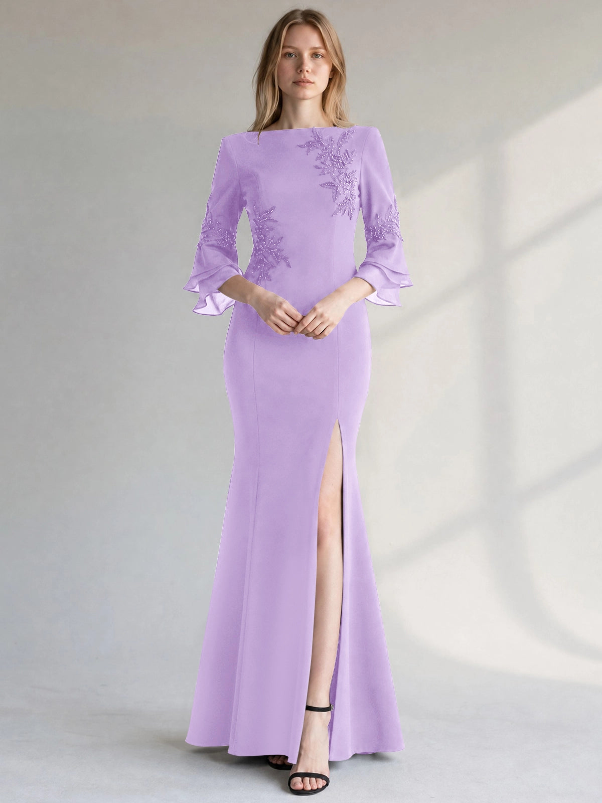 Chiffon Mother of the Bride Dress with 3/4 Sleeves